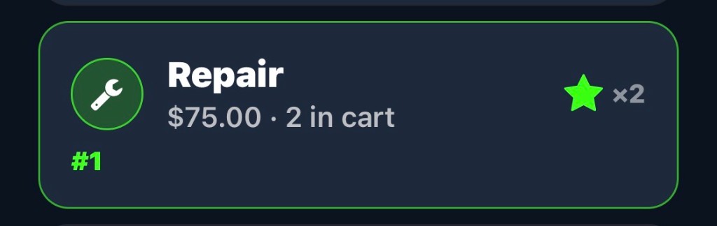 PayXT saved service card for Repair at $75.00